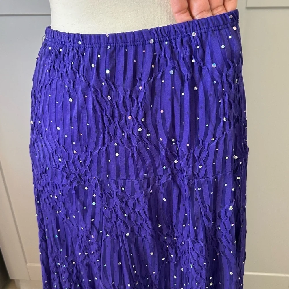 VTG Women's Med Maxi Skirt A-Line Crinkled Purple Two Tone Stretchy Gypsie Fairy